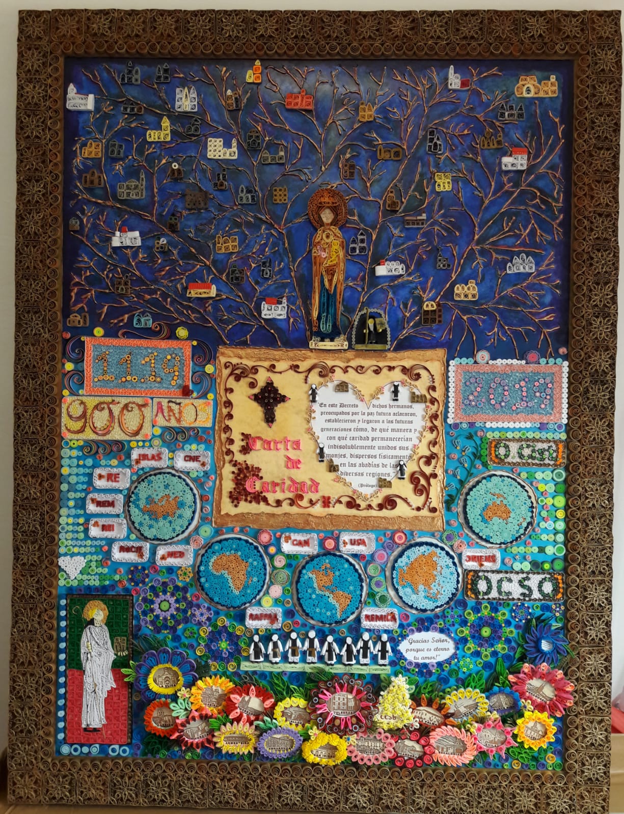 Composición artística en filigrana de papel,  sobre la CARTA DE CARIDAD