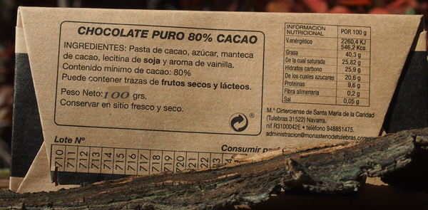 100 gr. CHOCOLATE ARTESANO NEGRO 80% - Imagen 2